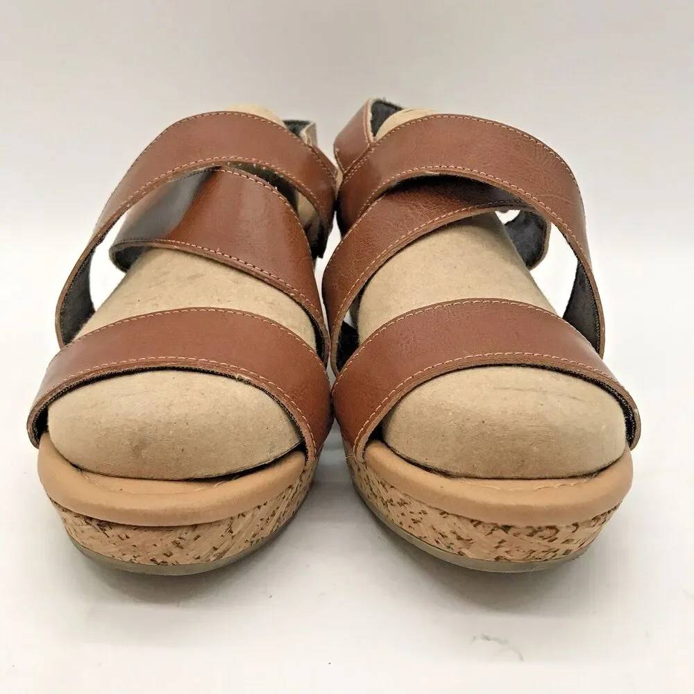 Dr. Scholl's Brenda Wedge Sandal Women's 9.5M Tan Leather & Cork Strappy Shoes
